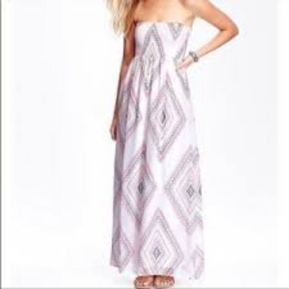 Old Navy Size M Smocked Upper Strapless Maxi Length Semi-Sheer Dress with Lining